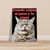 Panel de aluminio impresión de gato "Risa Culpable" Michilandia | La tienda online de los fans de gatos