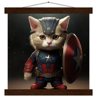 Póster semibrillante de gato con colgador "Michi Captain America"