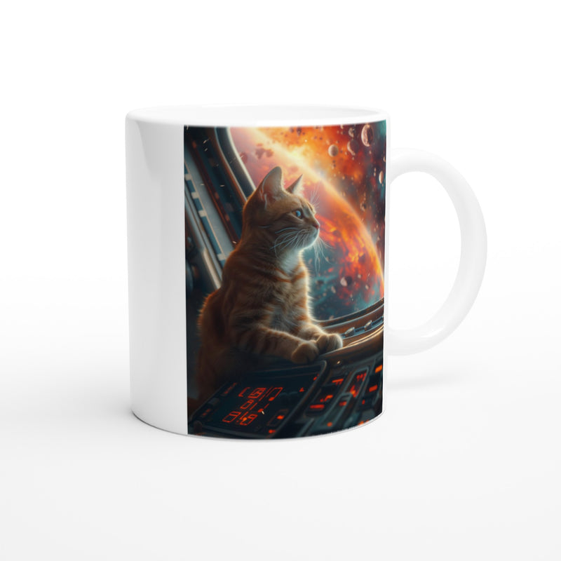 Taza Blanca con Impresión de Gato "Aventura Galáctica Felina" Michilandia | La tienda online de los fans de gatos