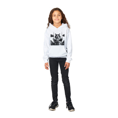 Sudadera con capucha júnior estampado de gato "Batería Gatuna" Michilandia | La tienda online de los fans de gatos