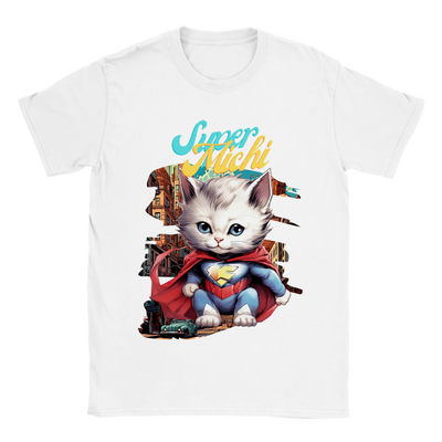 Camiseta unisex estampado de gato "El Super Michi" Gelato