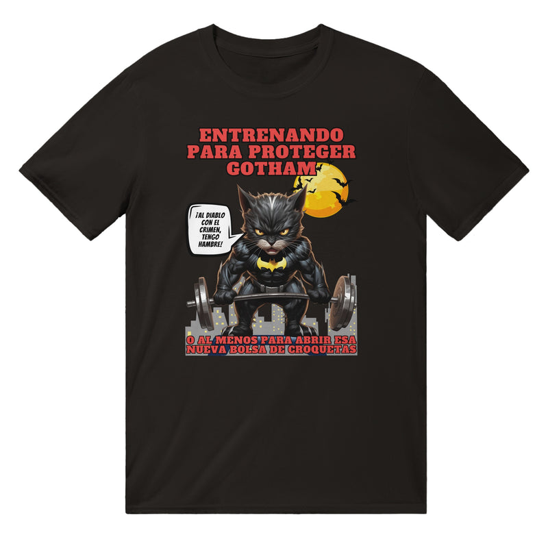 Camiseta unisex estampado de gato "Entrenamiento Nocturno" Michilandia | La tienda online de los amantes de gatos