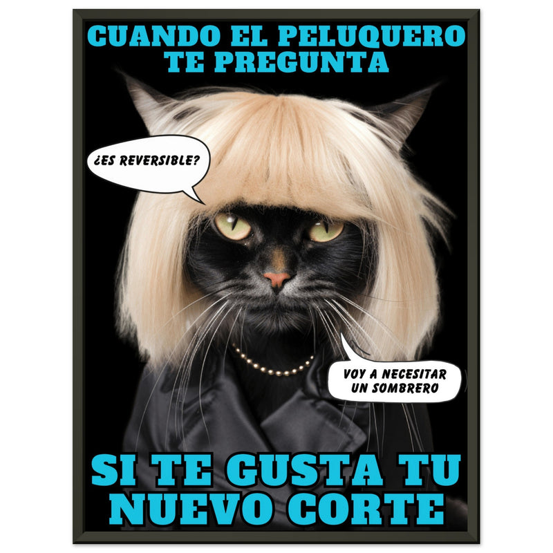 Póster Semibrillante de Gato con Marco Metal "El Desastre Peluquero" Michilandia | La tienda online de los amantes de gatos