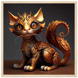 Póster semibrillante de gato con marco de madera "Gato Dragón Dorado"