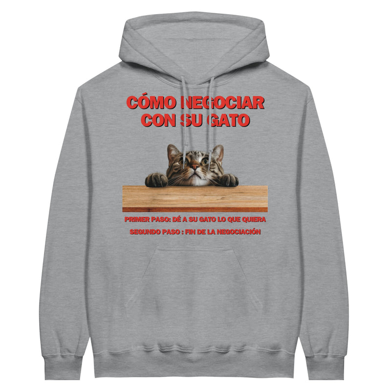 Sudadera con Capucha Unisex Estampado de Gato "Tácticas de Negociación" Michilandia | La tienda online de los fans de gatos