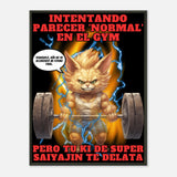 Póster Semibrillante de Gato con Marco Metal "Levantamiento Saiyajin" Michilandia | La tienda online de los fans de gatos