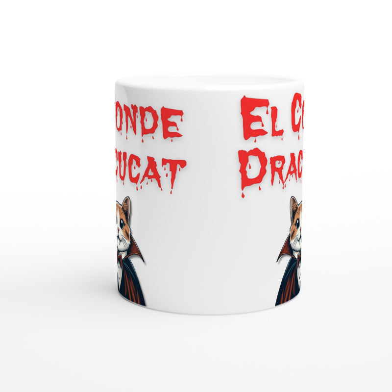 Taza Blanca con Impresión de Gato "Conde Dracucat" Michilandia | La tienda online de los fans de gatos