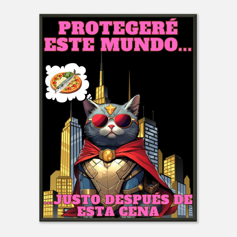 Póster Semibrillante de Gato con Marco Metal "Guardián de la Cena" Michilandia | La tienda online de los amantes de gatos