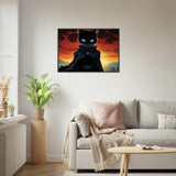 Póster semibrillante de gato con marco metal "Night Watch Bat Kitty" Gelato