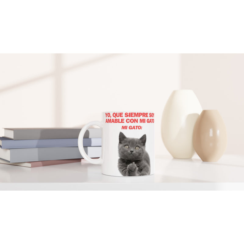 Taza Blanca con Impresión de Gato "Desafío Gatuno" Michilandia | La tienda online de los fans de gatos