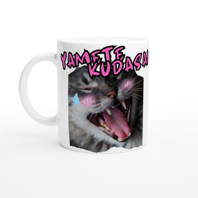 Taza blanca con impresión de gato 