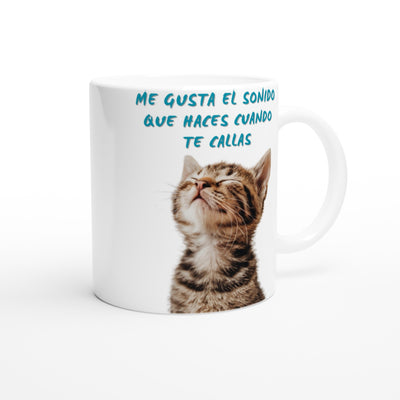 Taza Blanca con Impresión de Gato "Silencio Melódico" Michilandia | La tienda online de los fans de gatos