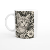 Taza Blanca con Impresión de Gato "Aventura en Sombreado" Michilandia | La tienda online de los fans de gatos