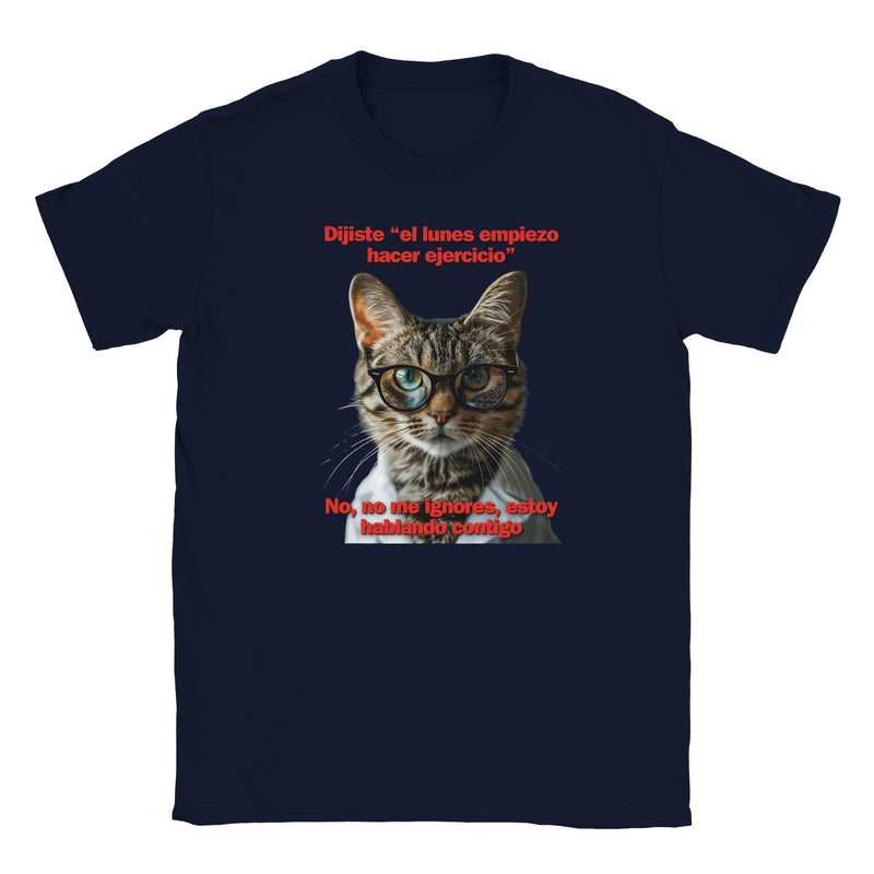 Camiseta Junior Unisex Estampado de Gato "Promesa de Ejercicio" Michilandia | La tienda online de los fans de gatos