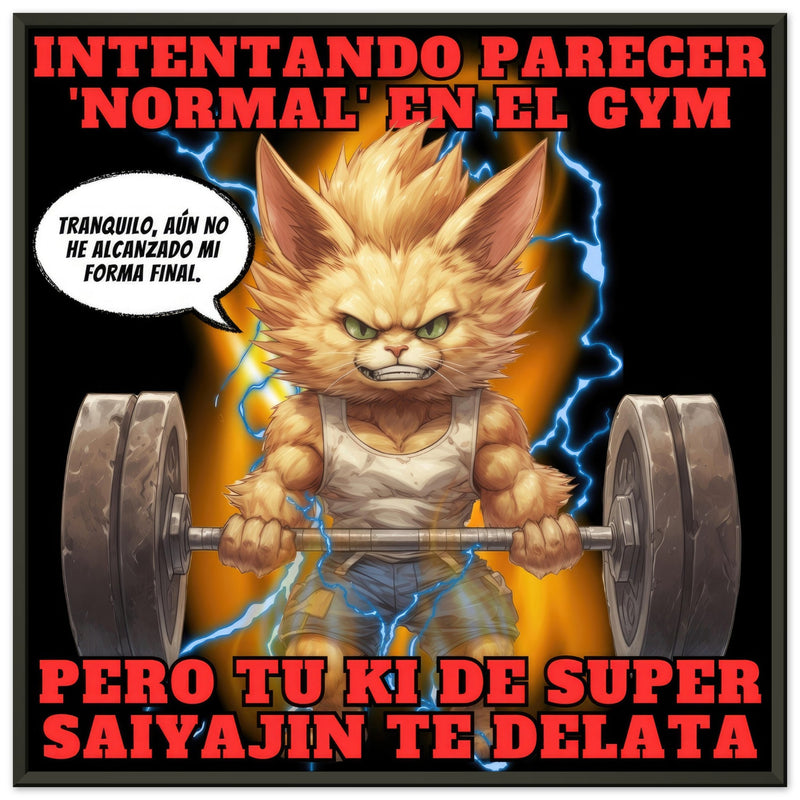 Póster Semibrillante de Gato con Marco Metal "Levantamiento Saiyajin" Michilandia | La tienda online de los fans de gatos