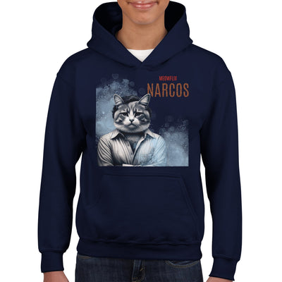 Sudadera con capucha júnior estampado de gato "Narcogato" Michilandia | La tienda online de los fans de gatos