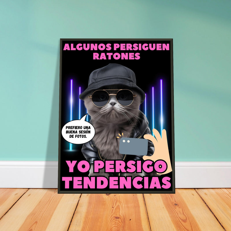 Póster Semibrillante de Gato con Marco Metal 