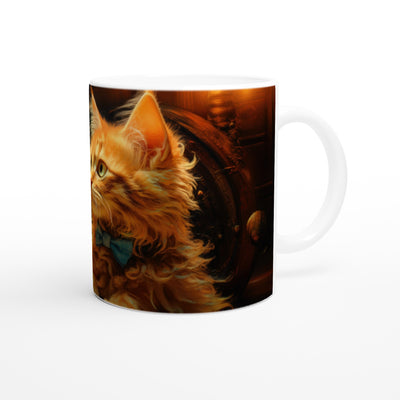 Taza blanca con impresión de gato "Clockpunk Rizado" Gelato