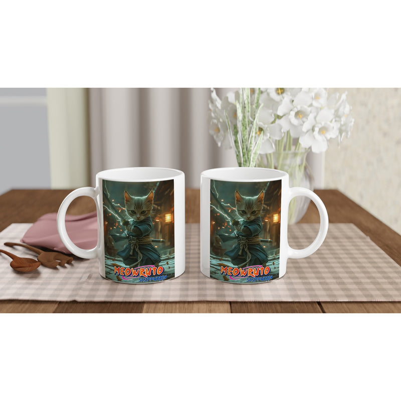 Taza Blanca con Impresión de Gato "Legado Uchiha" Michilandia | La tienda online de los fans de gatos