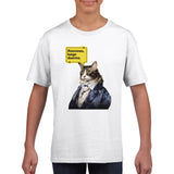 Camiseta júnior unisex estampado de gato "René Michi Descartes"