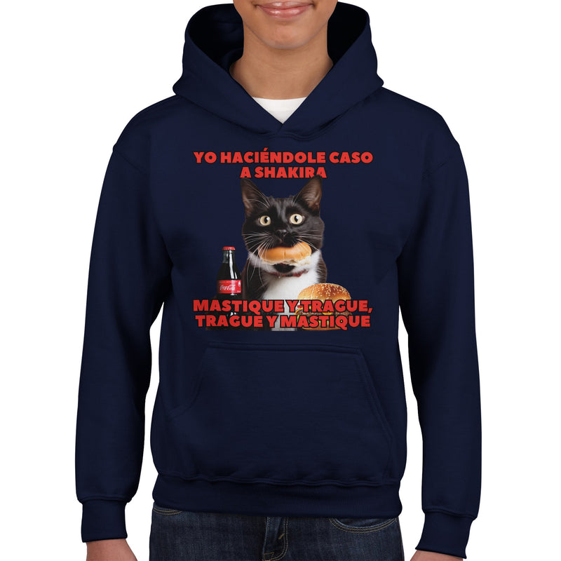 Sudadera con capucha júnior estampado de gato "Masticar y Tragar" Michilandia | La tienda online de los fans de gatos