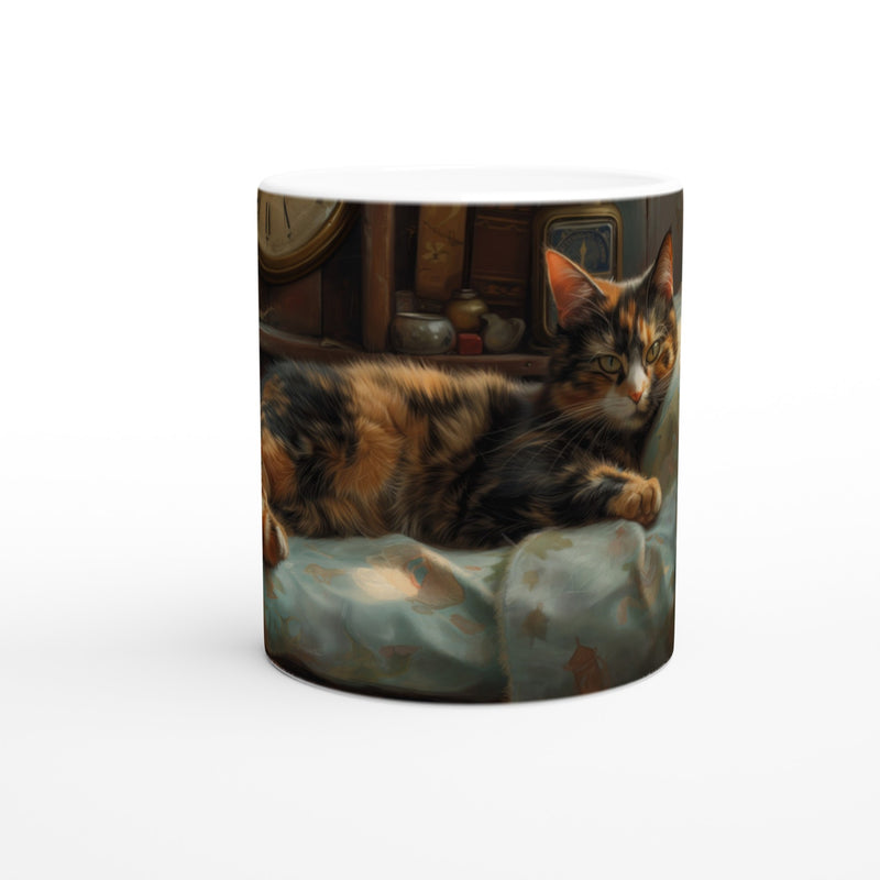 Taza Blanca con Impresión de Gato "Serenidad Carey" Michilandia | La tienda online de los fans de gatos