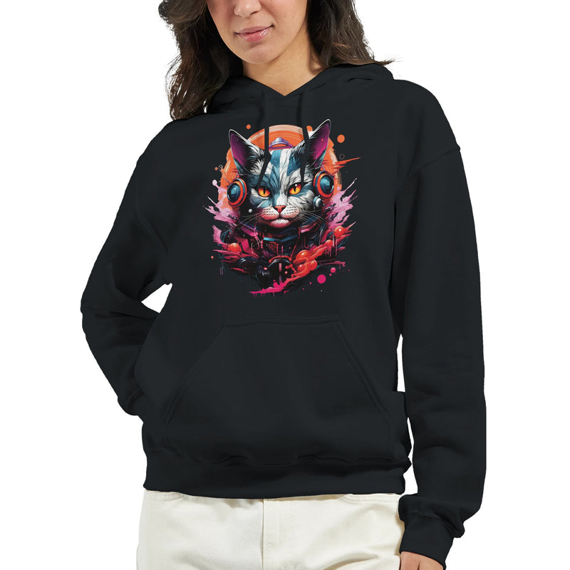 Sudadera con Capucha Unisex Estampado de Gato "Retro Miau" Michilandia | La tienda online de los fans de gatos