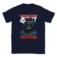 Camiseta unisex estampado de gato "Hambre Mortal" Navy