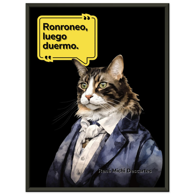 Póster Semibrillante de Gato con Marco Metal "René Michi Descartes" Michilandia | La tienda online de los amantes de gatos