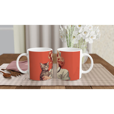 Taza blanca con impresión de gato 