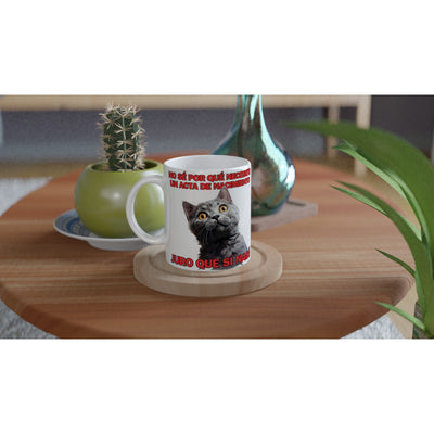 Taza Blanca con Impresión de Gato "Sorpresa Burocrática" Michilandia | La tienda online de los fans de gatos