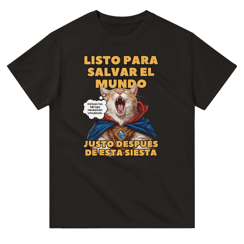 Camiseta Unisex Estampado de Gato "Héroe Descansando" Michilandia | La tienda online de los fans de gatos