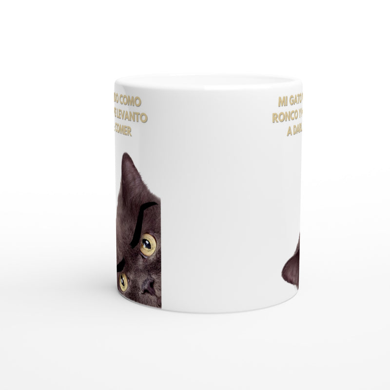 Taza Blanca con Impresión de Gato "Despertar Felino" Michilandia