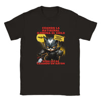 Camiseta júnior unisex estampado de gato "Cazador Nocturno" Negro