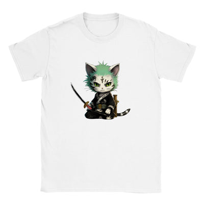 Camiseta unisex estampado de gato "Ronroneo Zoro: El Espadachín Felino" Michilandia | La tienda online de los amantes de gatos