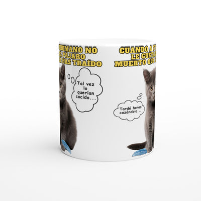 Taza Blanca con Impresión de Gato "Regalo Incomprendido" Michilandia | La tienda online de los amantes de gatos