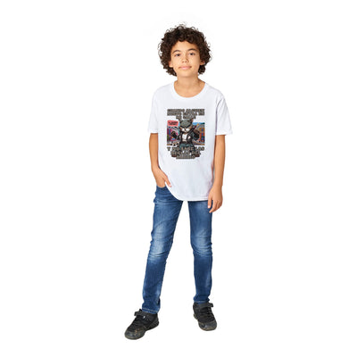 Camiseta Junior Unisex Estampado de Gato "El Chico Malo Miau" Michilandia | La tienda online de los fans de gatos