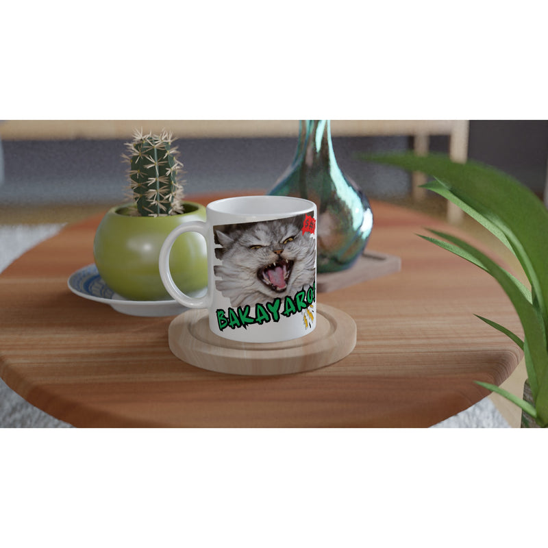 Taza Blanca con Impresión de Gato "Grito Cómico" Michilandia | La tienda online de los amantes de gatos