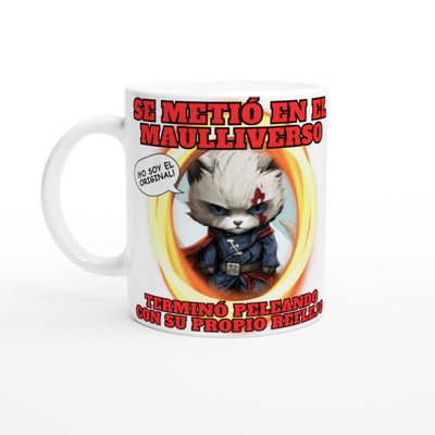 Taza blanca con impresión de gato 