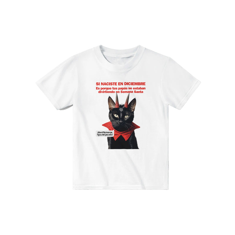 Camiseta Junior Unisex Estampado de Gato "Semana no muy Santa" Michilandia | La tienda online de los fans de gatos