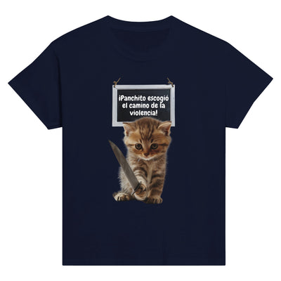 Camiseta Junior Unisex Estampado de Gato "Panchito y Su Camino" Michilandia | La tienda online de los fans de gatos