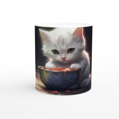 Taza blanca con impresión de gato 