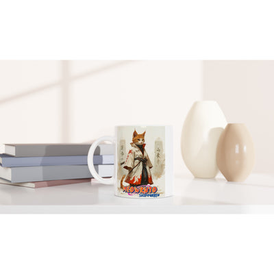 Taza Blanca con Impresión de Gato "Hokage Miau" Michilandia | La tienda online de los fans de gatos