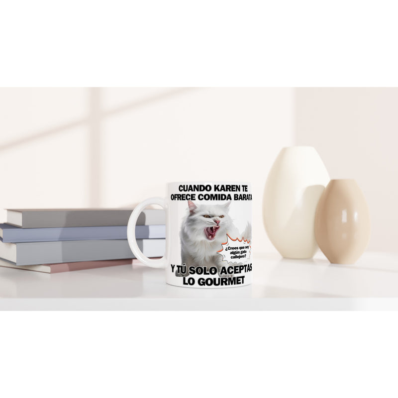 Taza Blanca con Impresión de Gato "Gourmet Indignado" Michilandia | La tienda online de los fans de gatos