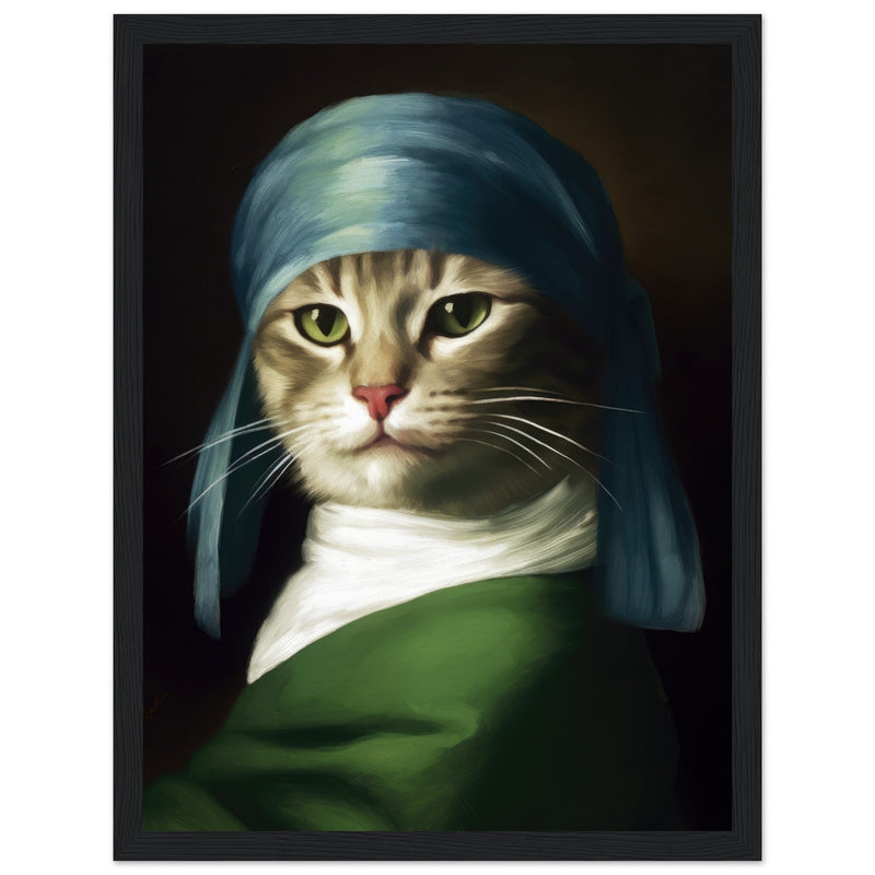 Póster Semibrillante de Gato con Marco de Madera "Retrato Renacentista" Michilandia | La tienda online de los fans de gatos