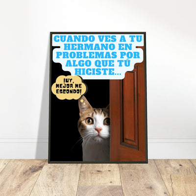 Póster Semibrillante de Gato con Marco Metal 