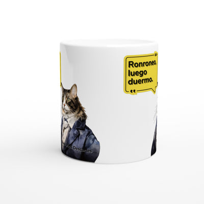 Taza blanca con impresión de gato "René Michi Descartes" Michilandia | La tienda online de los amantes de gatos