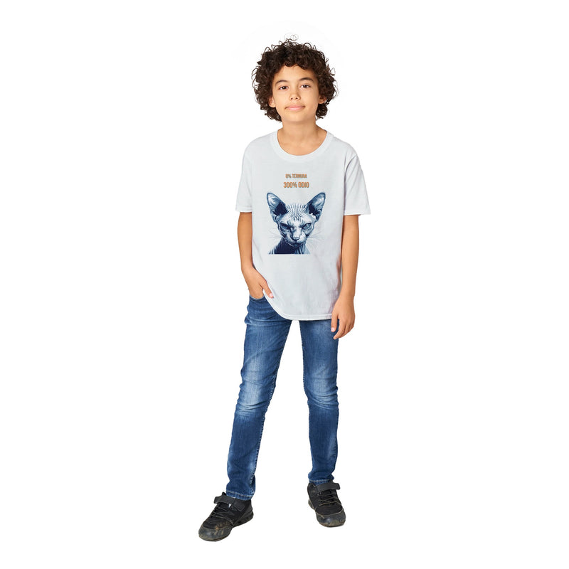 Camiseta Junior Unisex Estampado de Gato "Sphynx Implacable" Michilandia