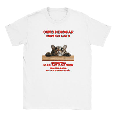 Camiseta Junior Unisex Estampado de Gato "Tácticas de Negociación" Michilandia | La tienda online de los fans de gatos