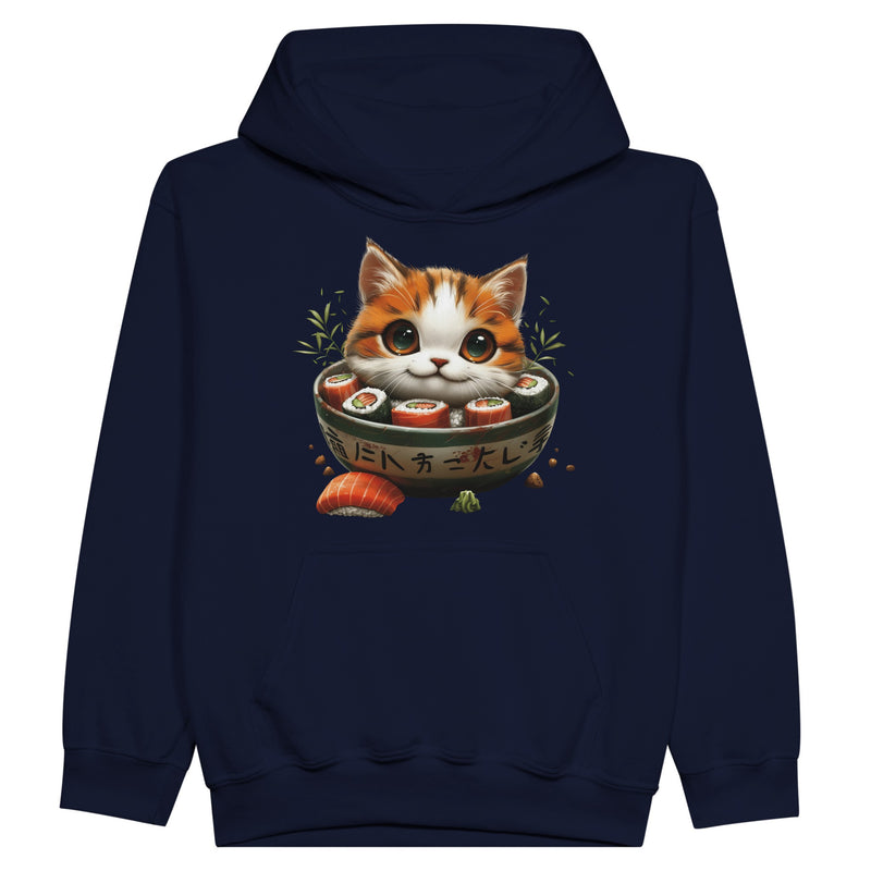 Sudadera con capucha júnior estampado de gato "Sushi y Ronroneos" Michilandia | La tienda online de los fans de gatos